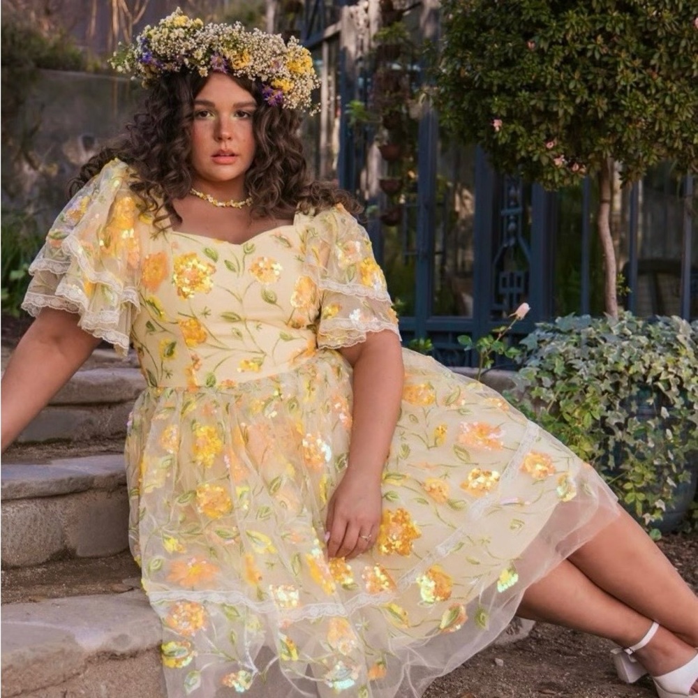 JessaKae Yellow Floral Sequin Dress
